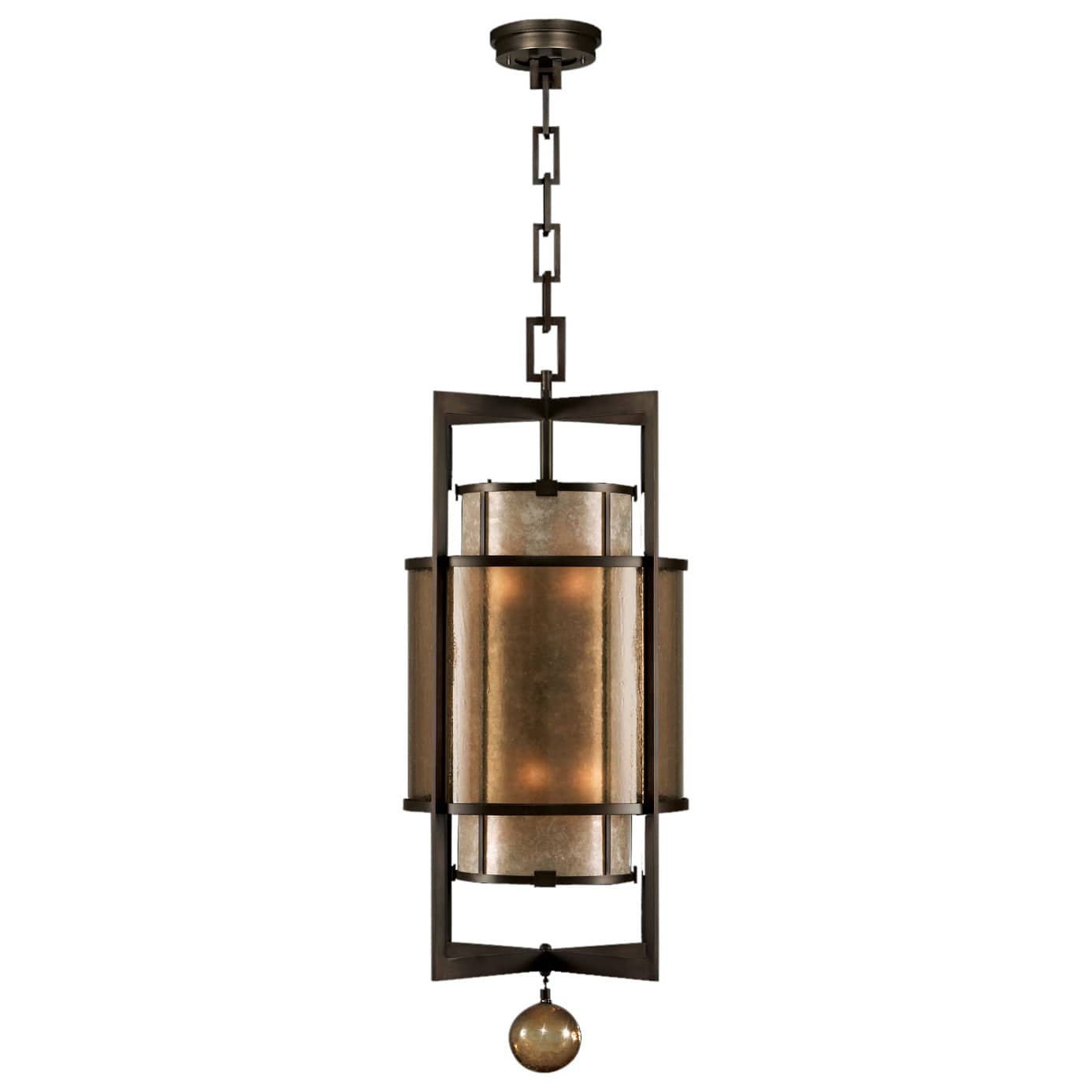 Singapore Moderne 18" Diameter Six-Light Foyer Pendant with Mica and Glass Diffuser Panels
