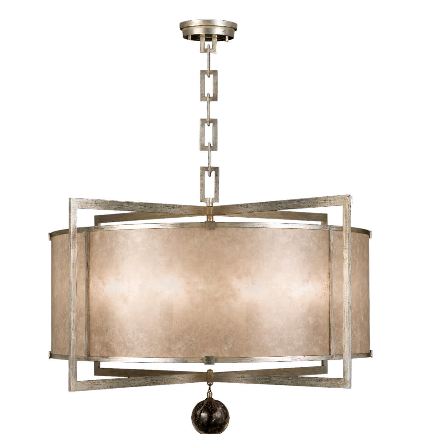 Singapore Moderne Silver 40" Diameter Eight-Light Drum Pendant with Mica Diffuser Panels