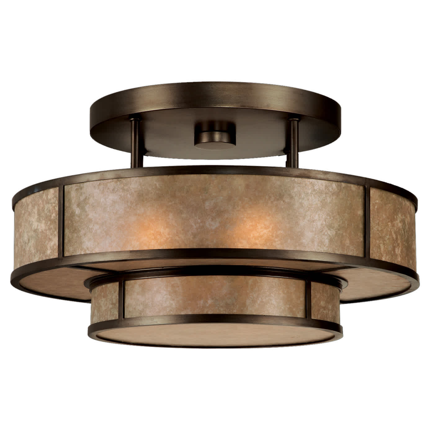 Singapore Moderne 24" Diameter Three-Light Semi-Flush Mount Ceiling Fixture with Mica Diffuser Panels