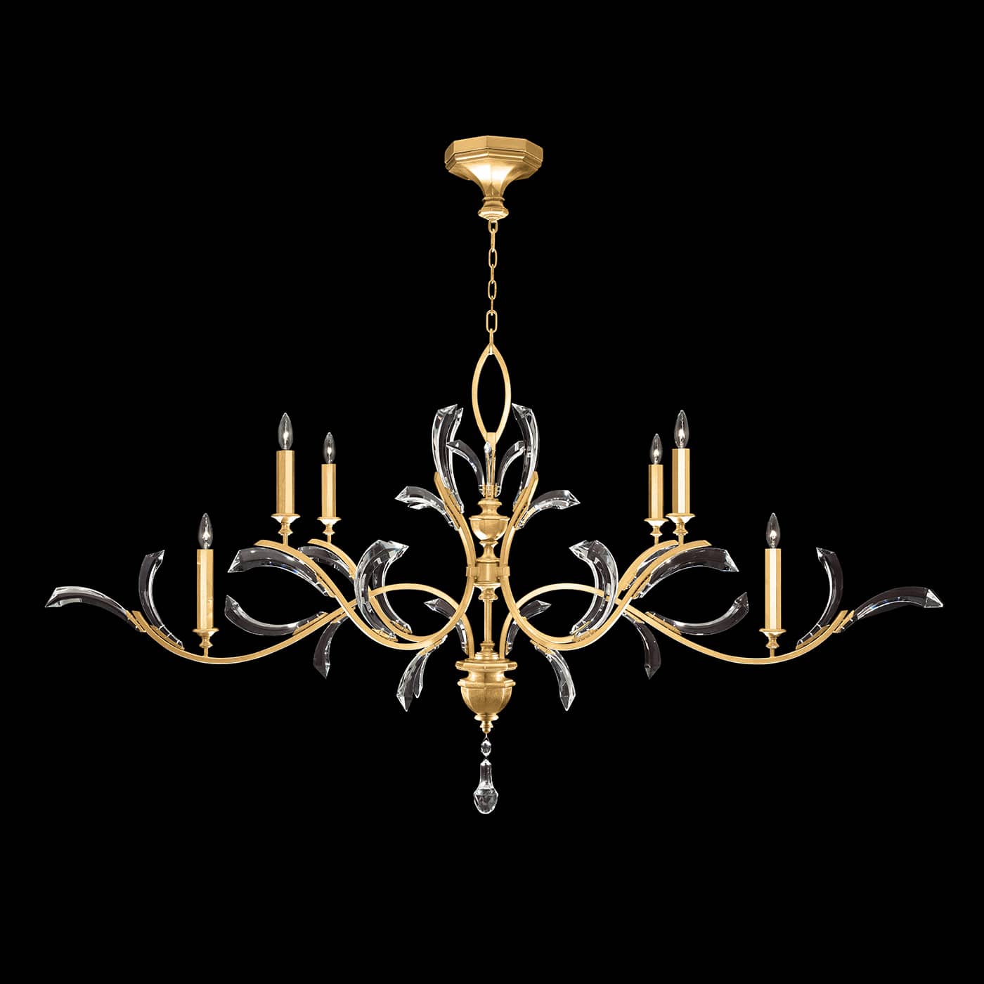 Beveled Arcs 74" Oblong Chandelier with Arcing Beveled Crystal
