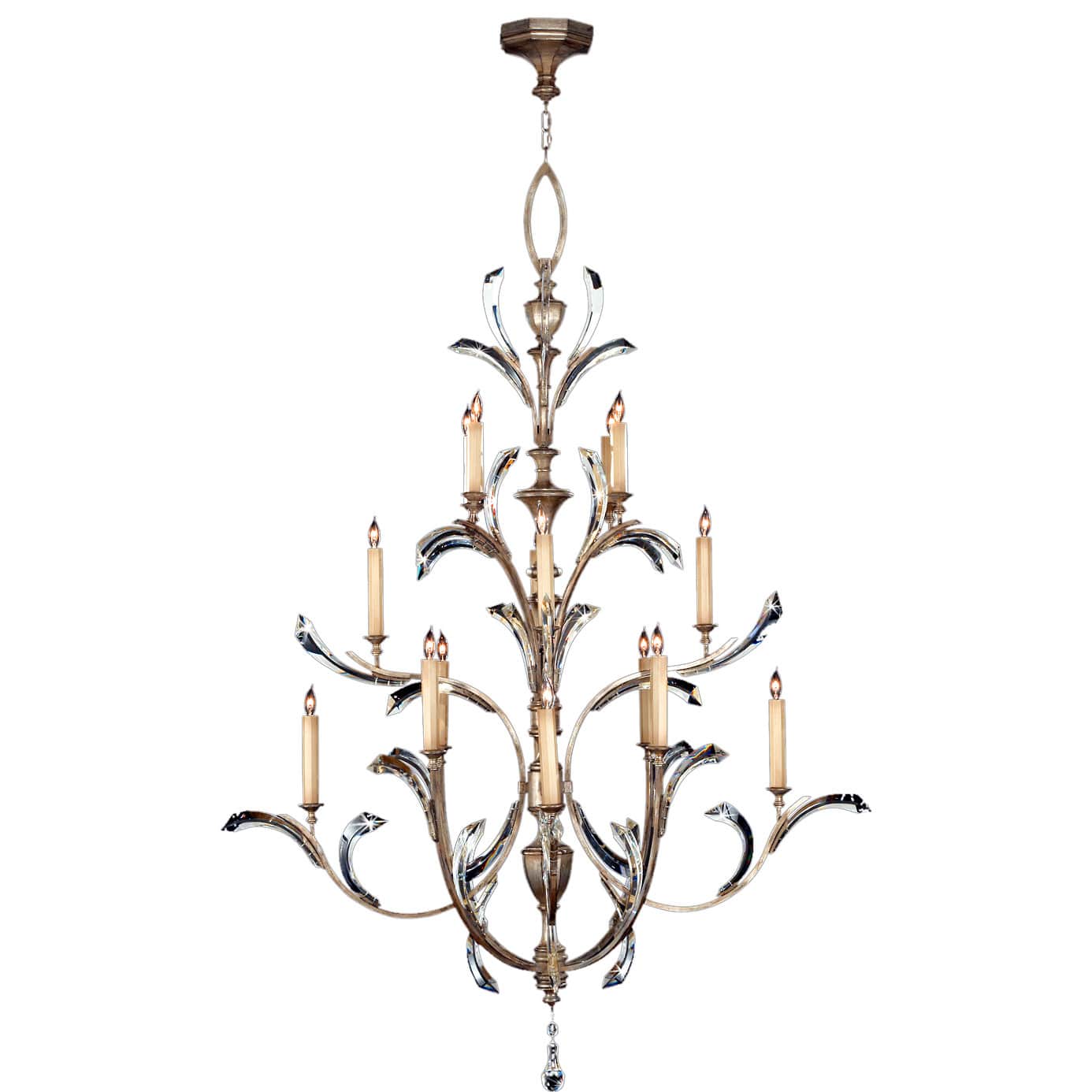 Beveled Arcs Sixteen-Light Three-Tier Beveled Crystal Chandelier
