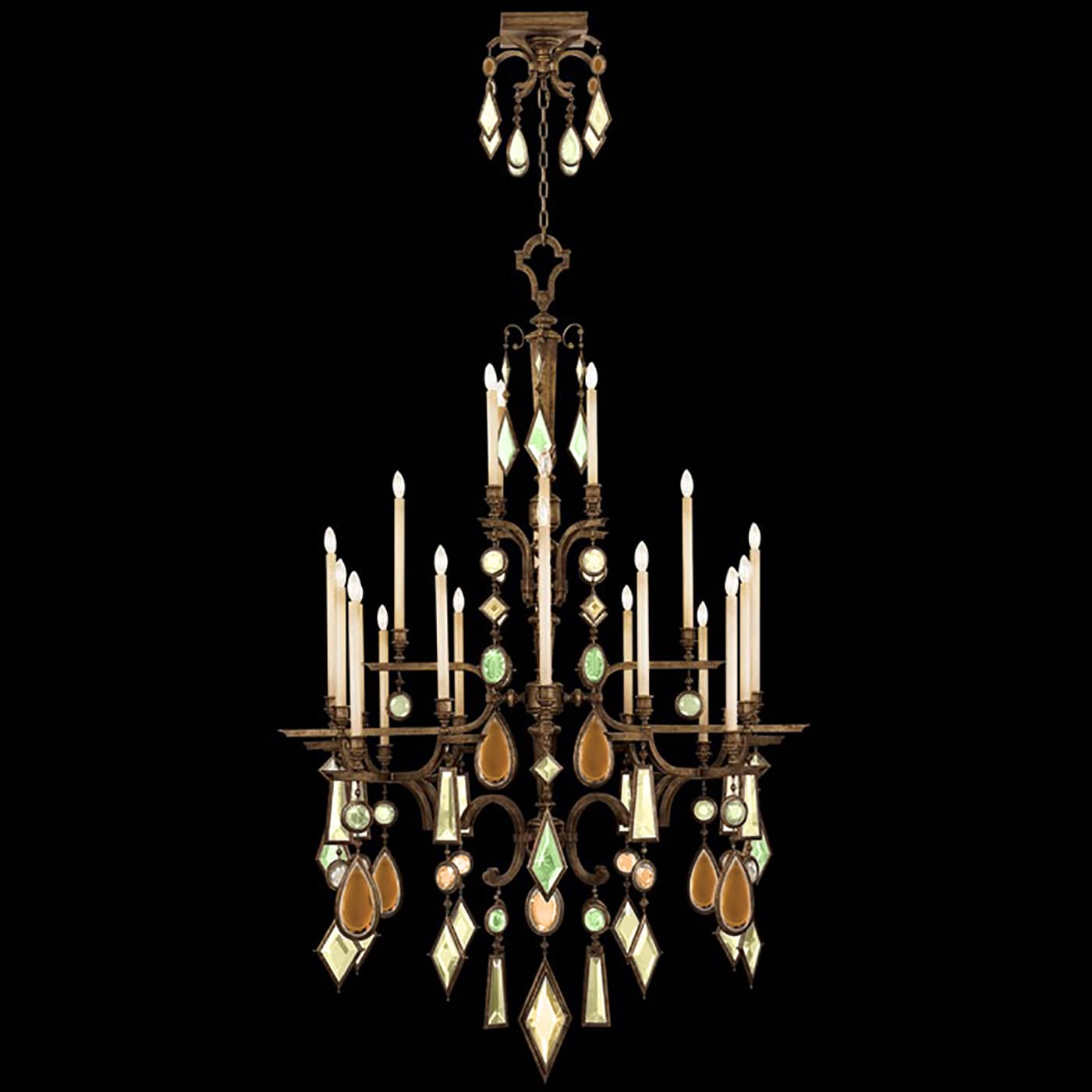Encased Gems Twenty-Four-Light Three-Tier Chandelier with Multi-Color Crystal Accents