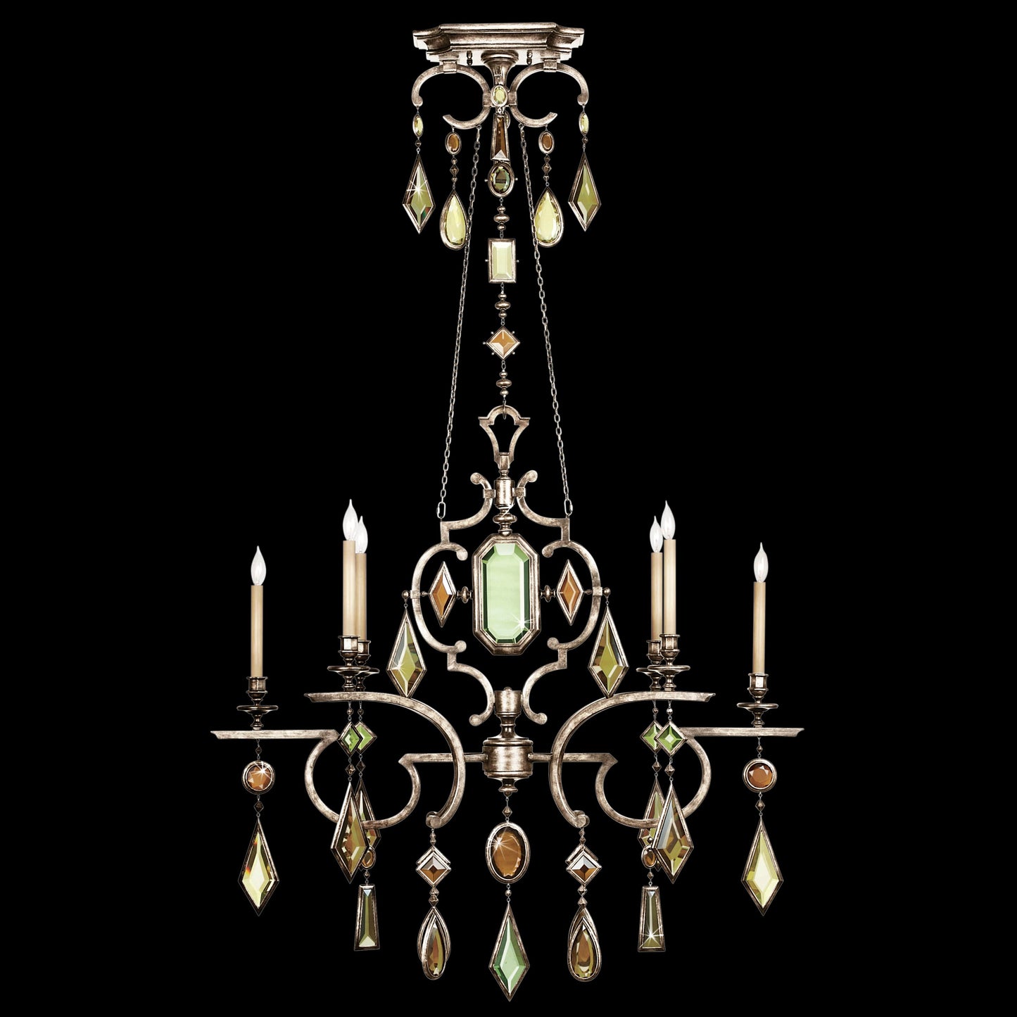 Encased Gems Six-Light Single-Tier Chandelier with Multi-Color Crystal Accents