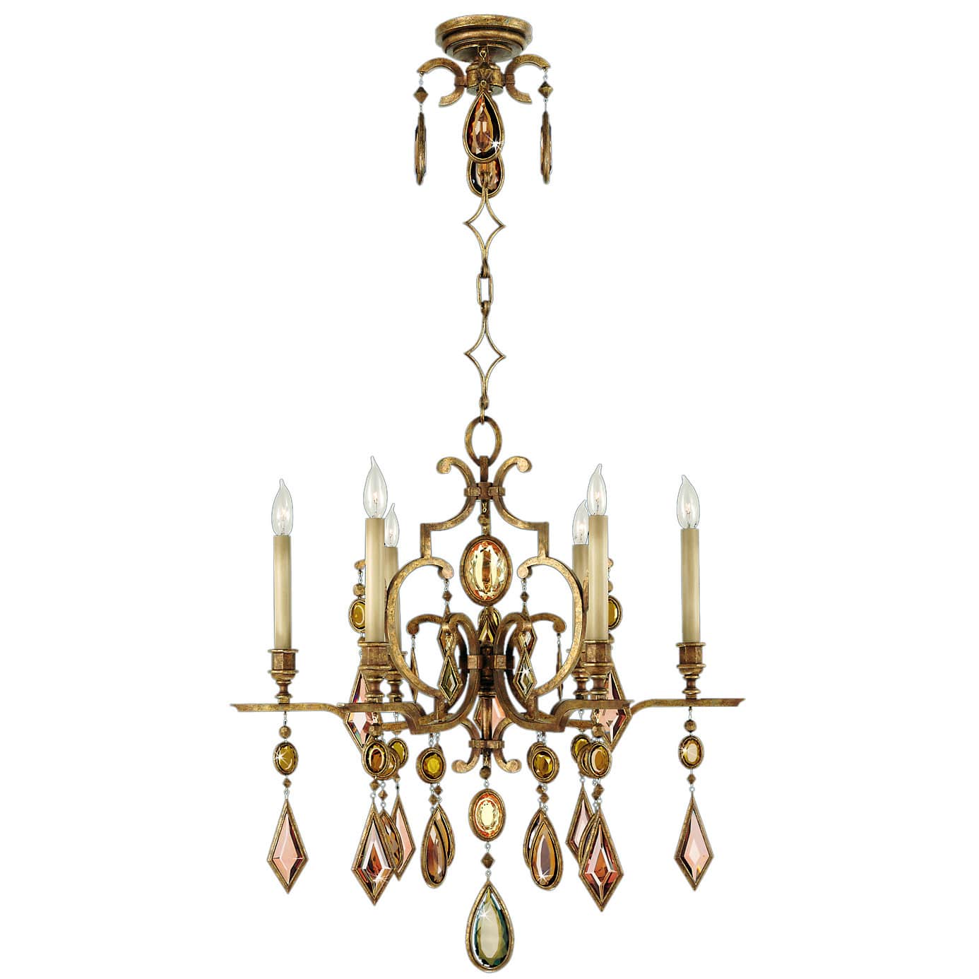 Encased Gems Six-Light Single-Tier Chandelier with Multi-Color Crystal Accents