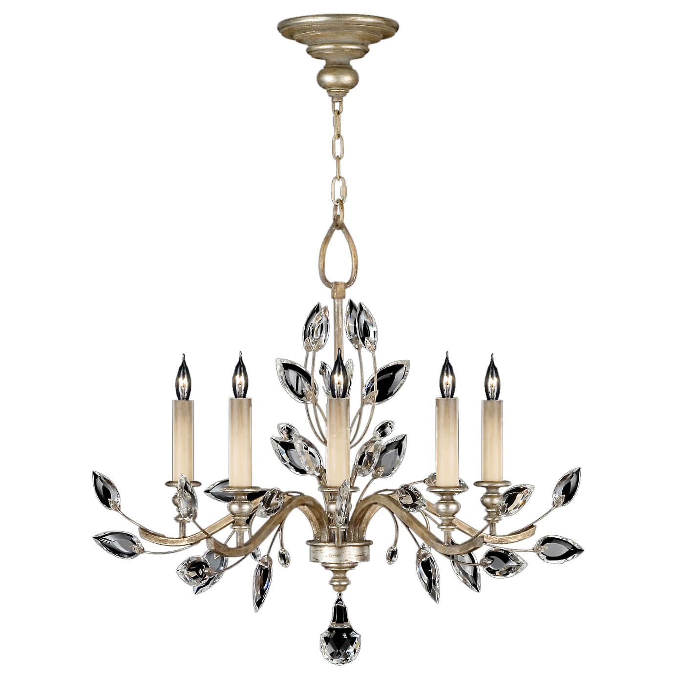 Crystal Laurel Five-Light 2 Tier Chandelier with Bold-Cut Stylized Crystal Leaves