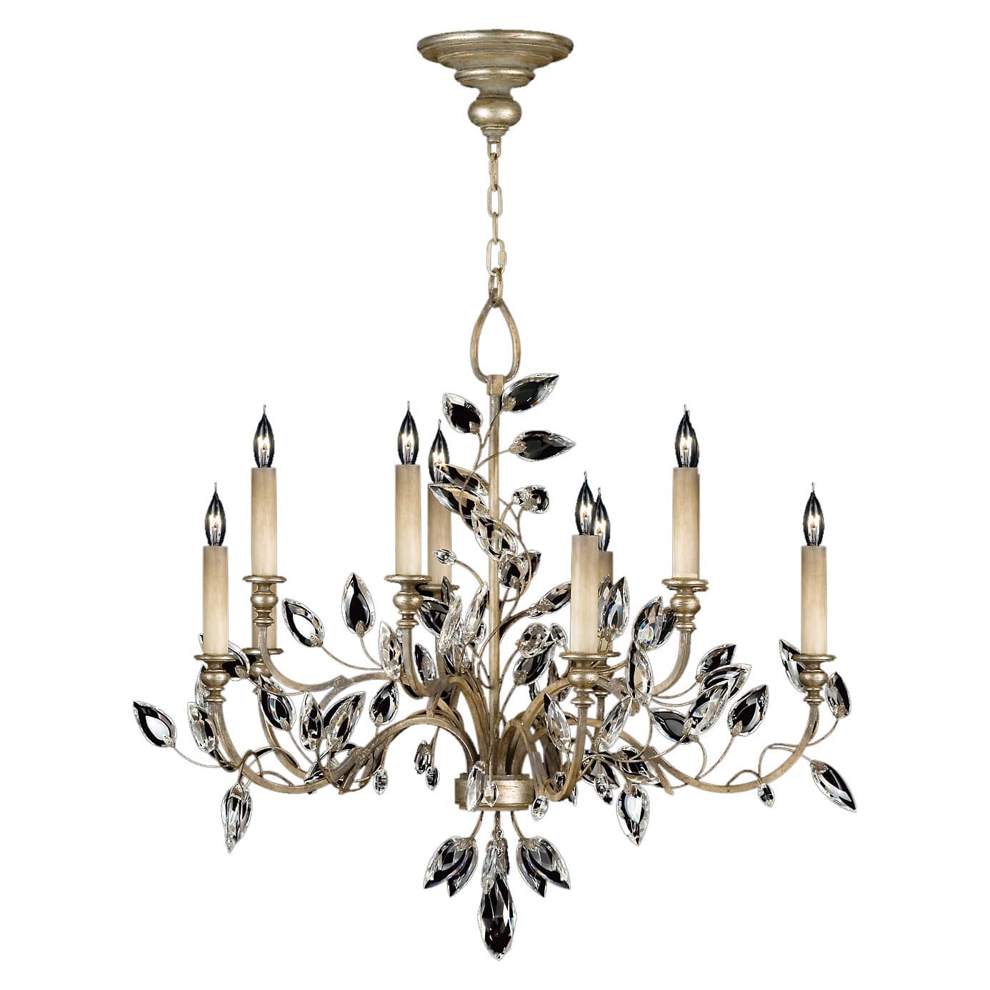 Crystal Laurel Ten-Light Two-Tier Chandelier with Bold-Cut Stylized Crystal Leaves