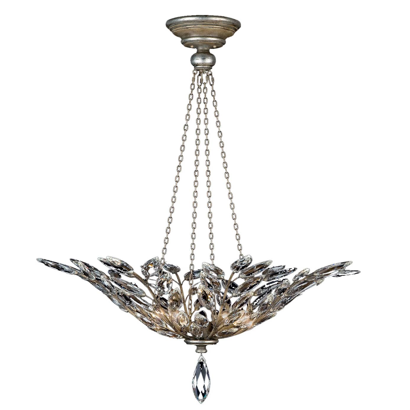 Crystal Laurel Four-Light Foyer Pendant with Bold-Cut Stylized Crystal Leaves