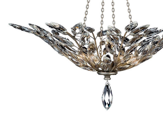 Crystal Laurel Four-Light Foyer Pendant with Bold-Cut Stylized Crystal Leaves