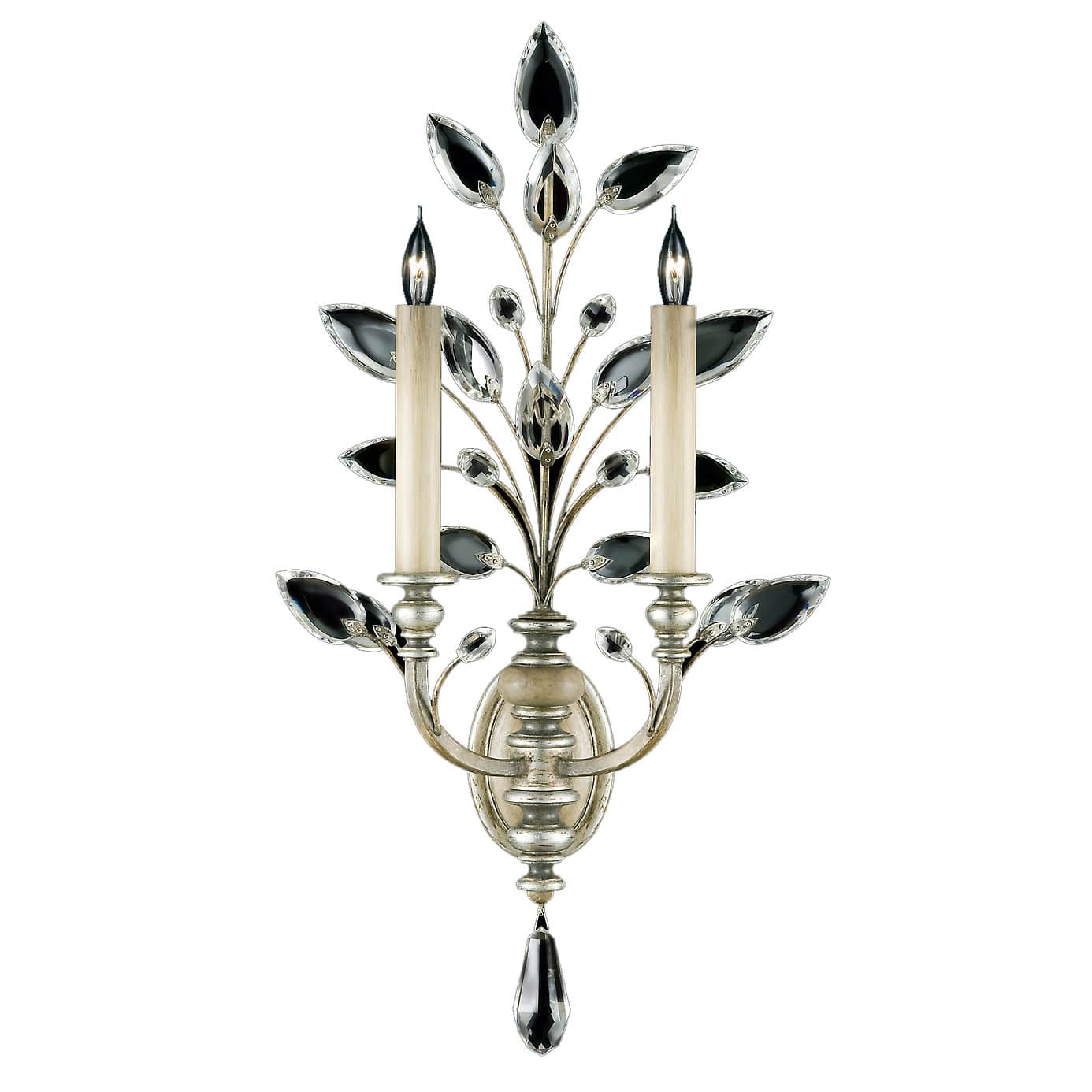 Crystal Laurel Two-Light Wall Sconce with Bold-Cut Stylized Crystal Leaves