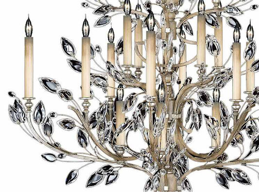 Crystal Laurel Twenty-Light Two-Tier Chandelier with Bold-Cut Stylized Crystal Leaves