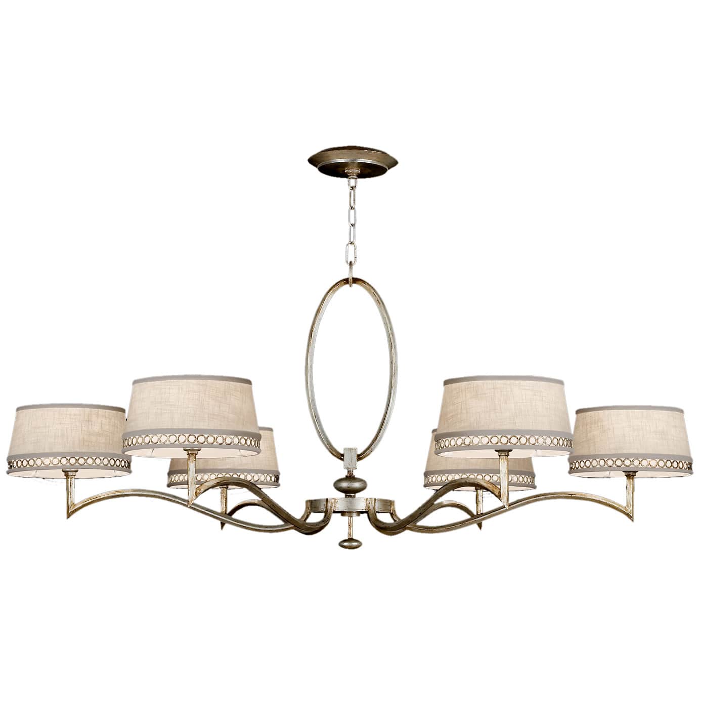 Allegretto Silver Six-Light Single-Tier Chandelier with White Textured Linen Shades