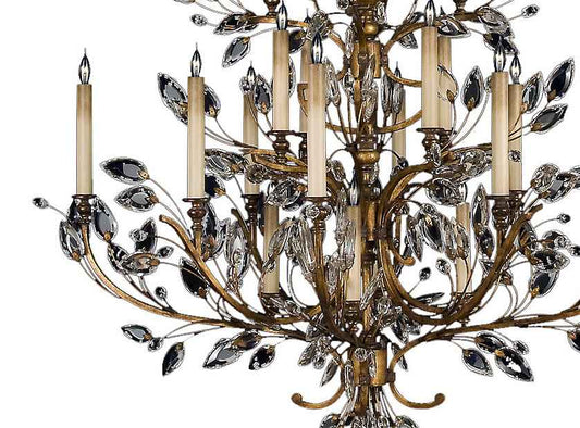 Crystal Laurel Gold Twenty-Light Three-Tier Chandelier with Bold-Cut Stylized Crystal Leaves