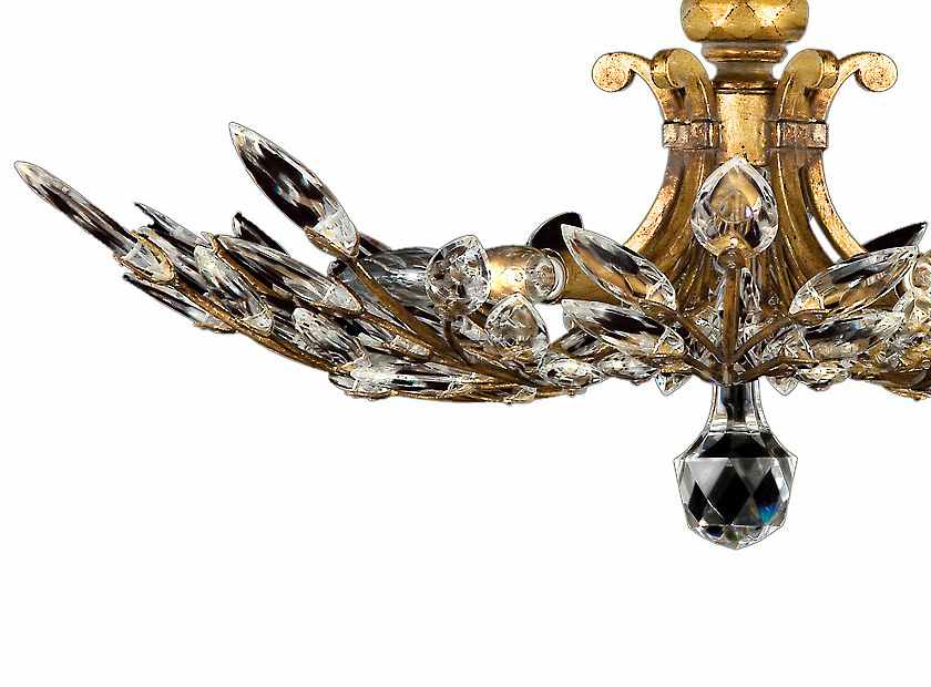 Crystal Laurel Gold 29" Diameter Five-Light Semi-Flush Mount Ceiling Fixture with Bold-Cut Stylized Crystal Leaves