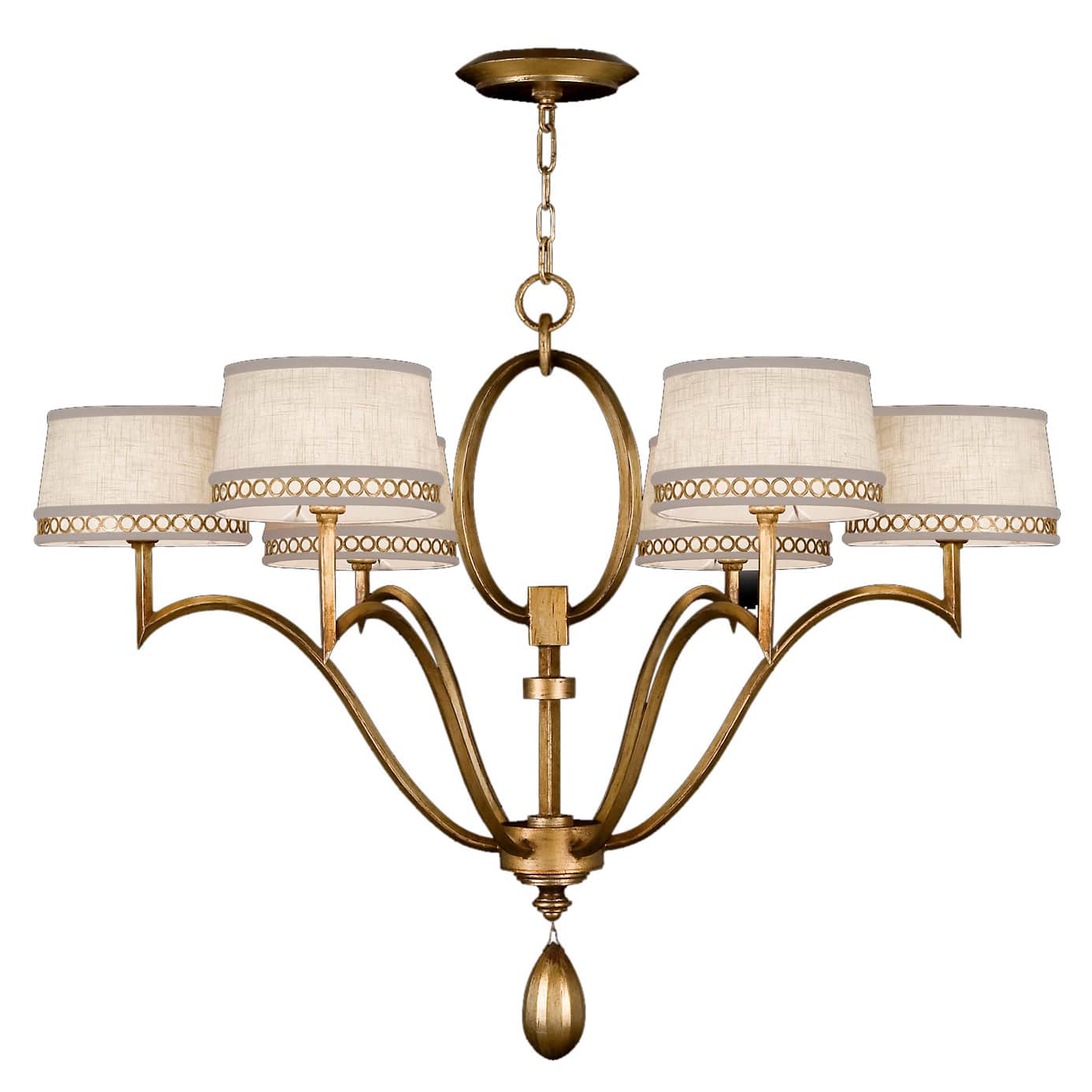Allegretto Gold Six-Light Single-Tier Chandelier with White Textured Linen Shades