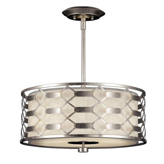 Allegretto Silver 24" Diameter Three-Light Drum Pendant with White Textured Linen Shade
