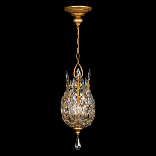 Crystal Laurel Gold Three-Light Foyer Pendant with Bold-Cut Stylized Crystal Leaves