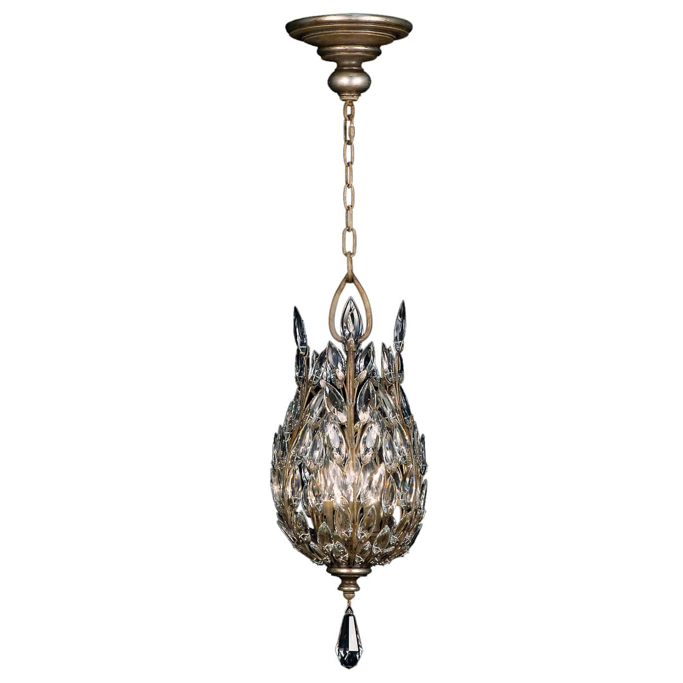 Crystal Laurel Three-Light Foyer Pendant with Bold-Cut Stylized Crystal Leaves