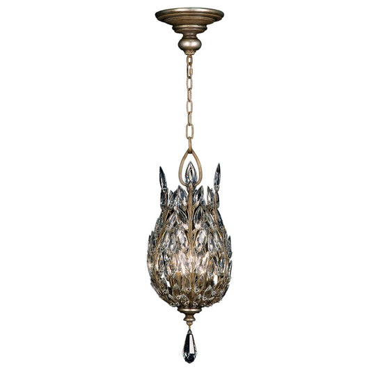 Crystal Laurel Three-Light Foyer Pendant with Bold-Cut Stylized Crystal Leaves