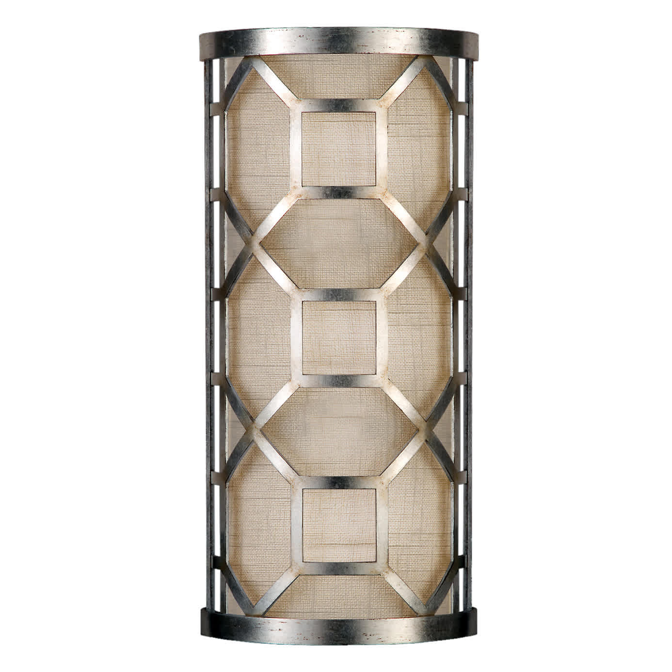 Allegretto Silver Two-Light Wall Sconce with White Textured Linen Shade