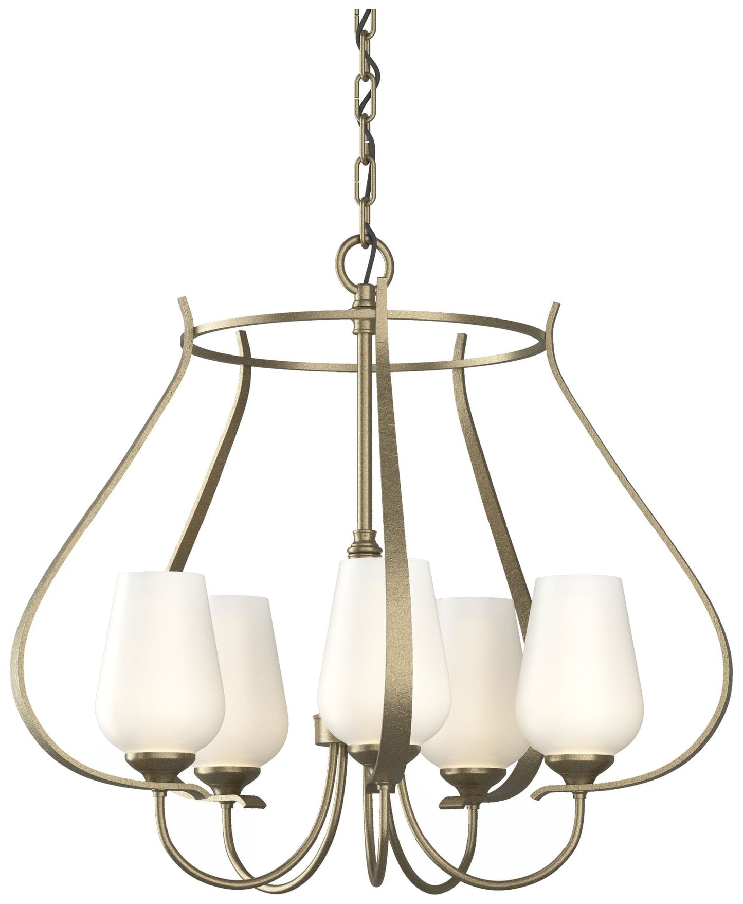 Flora 22.2" Wide 5 Arm Round Soft Gold Chandelier With Opal Glass