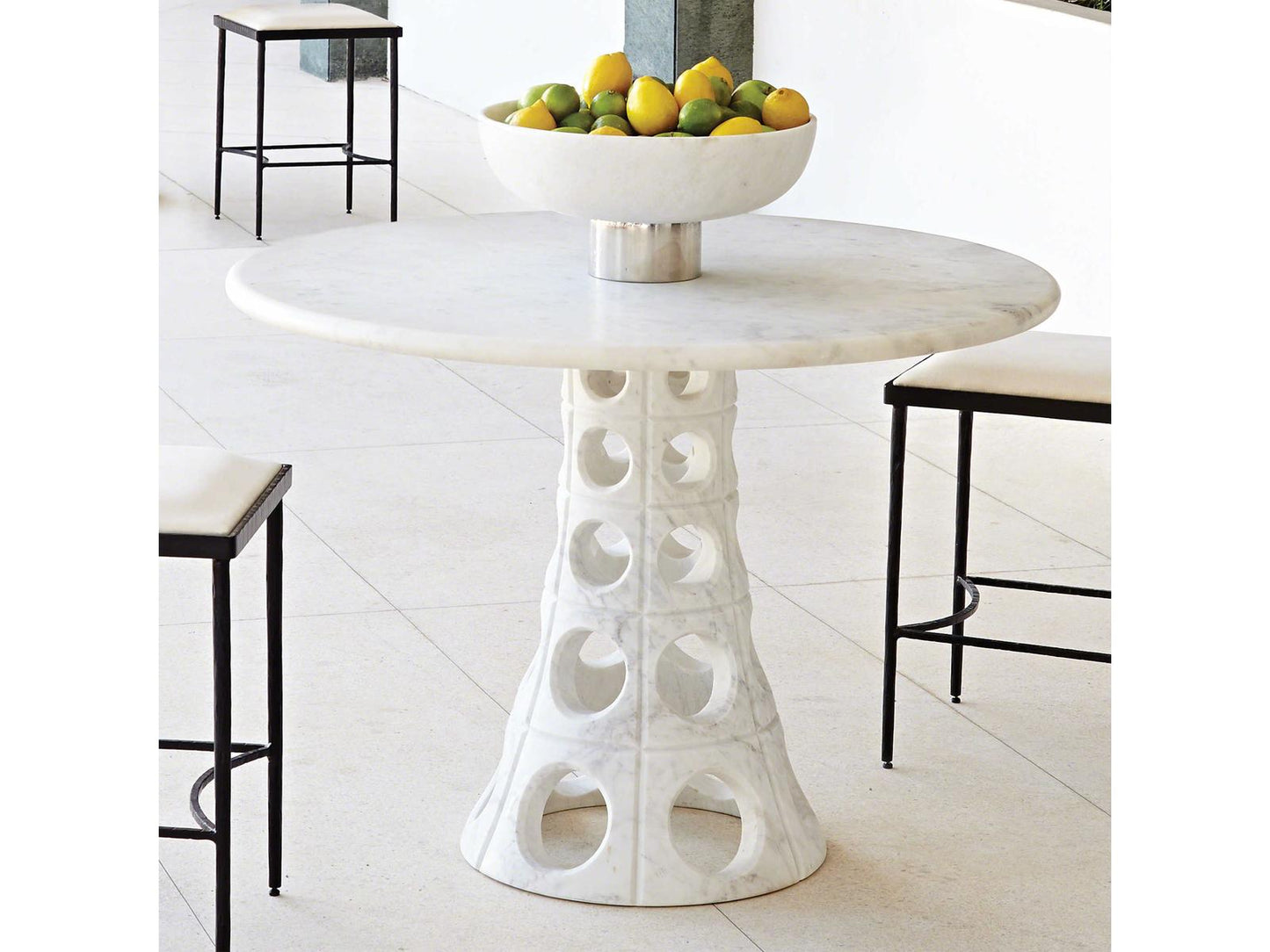Taper Circle 40-Inch Round Dining Table White Honed Marble