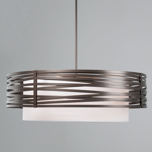 Tempest 8 Light 48" Wide Drum Chandelier - Medium (E26) with White Linen Inner and Finished to Match Metal Outer Shade