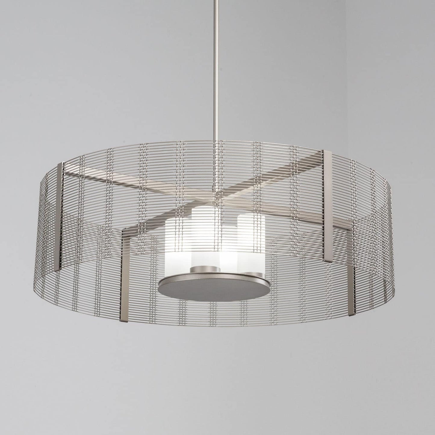 Downtown Mesh 4 Light 38" Wide LED Drum Chandelier - with Frosted Glass Inner Shades and Finished to Match Outer Metal Shade