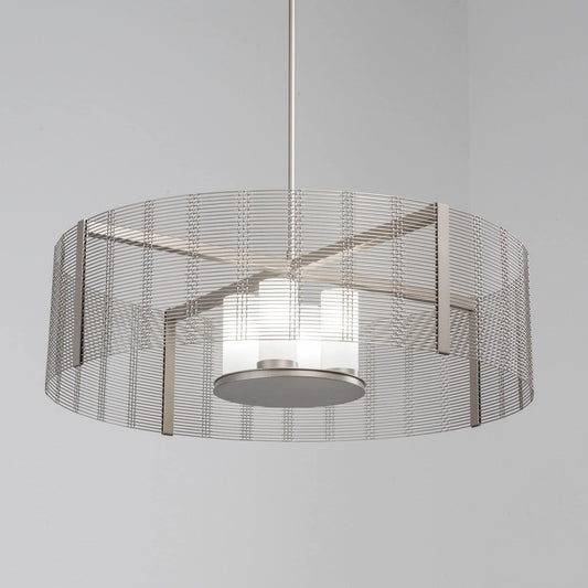 Downtown Mesh 4 Light 38" Wide LED Drum Chandelier - with Frosted Glass Inner Shades and Finished to Match Outer Metal Shade