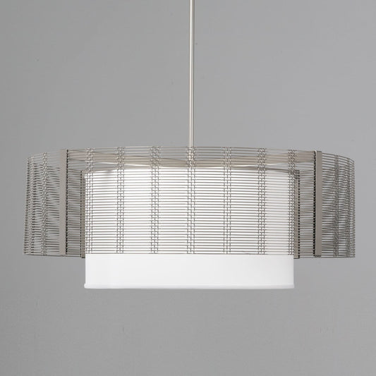 Downtown Mesh 4 Light 38" Wide Drum Chandelier - Medium (E26) with White Linen Inner and Finished to Match Metal Outer Shade