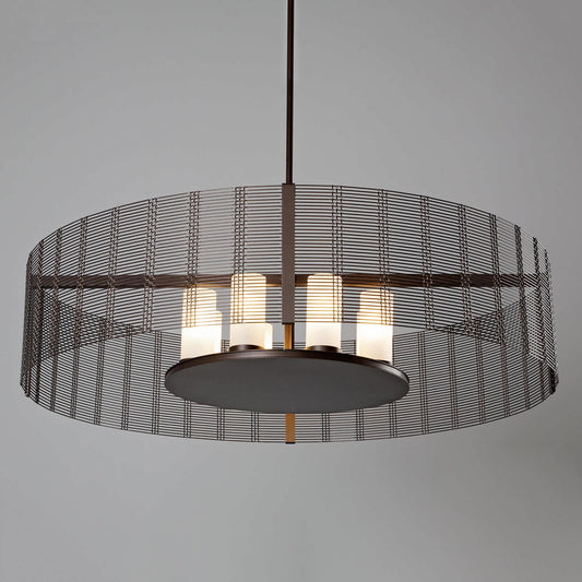 Downtown Mesh 8 Light 48" Wide Drum Chandelier - Medium (E26) with Frosted Glass Inner Shades and Finished to Match Outer Metal Shade