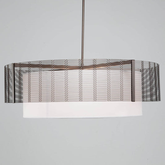 Downtown Mesh 8 Light 48" Wide Drum Chandelier - Medium (E26) with White Linen Inner and Finished to Match Metal Outer Shade