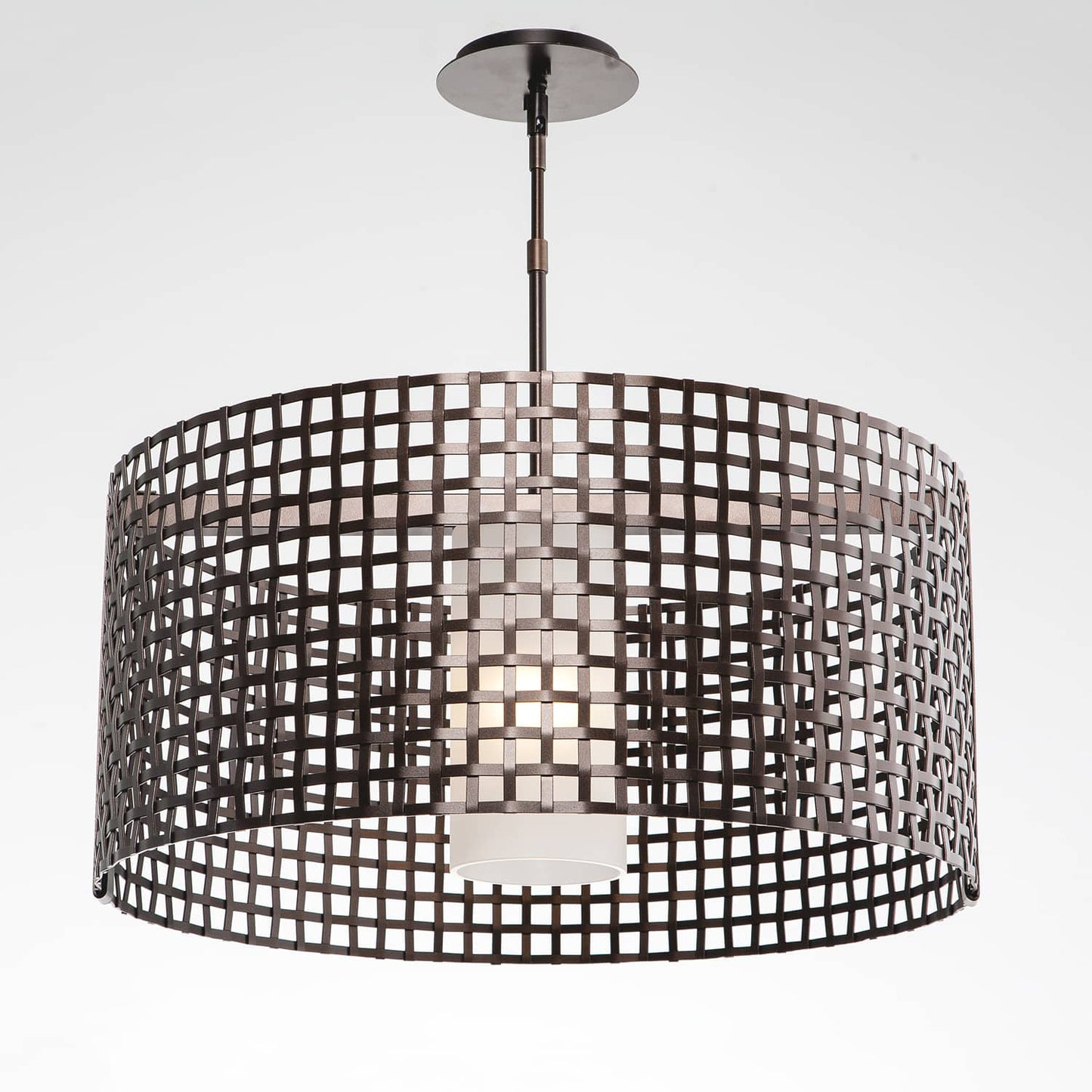 Tweed Single Light 25" Wide Drum Chandelier - Medium (E26) with Frosted Glass Inner and Finished to Match Metal Outer Shade