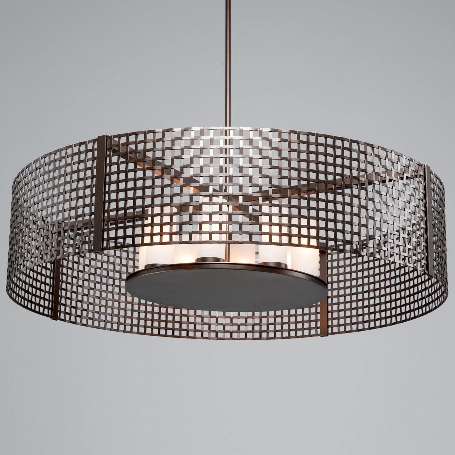 Tweed 8 Light 48" Wide Drum Chandelier - Medium (E26) with Frosted Glass Inner Shades and Finished to Match Outer Metal Shade