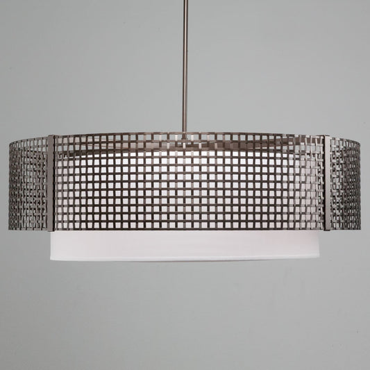 Tweed 8 Light 48" Wide Drum Chandelier - Medium (E26) with White Linen Inner and Finished to Match Metal Outer Shade