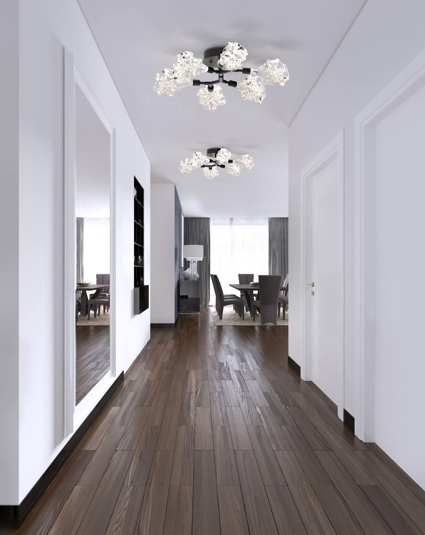 Blossom 32" Wide LED Semi-Flush Ceiling Fixture with Clear Blossom Blown Glass Shades