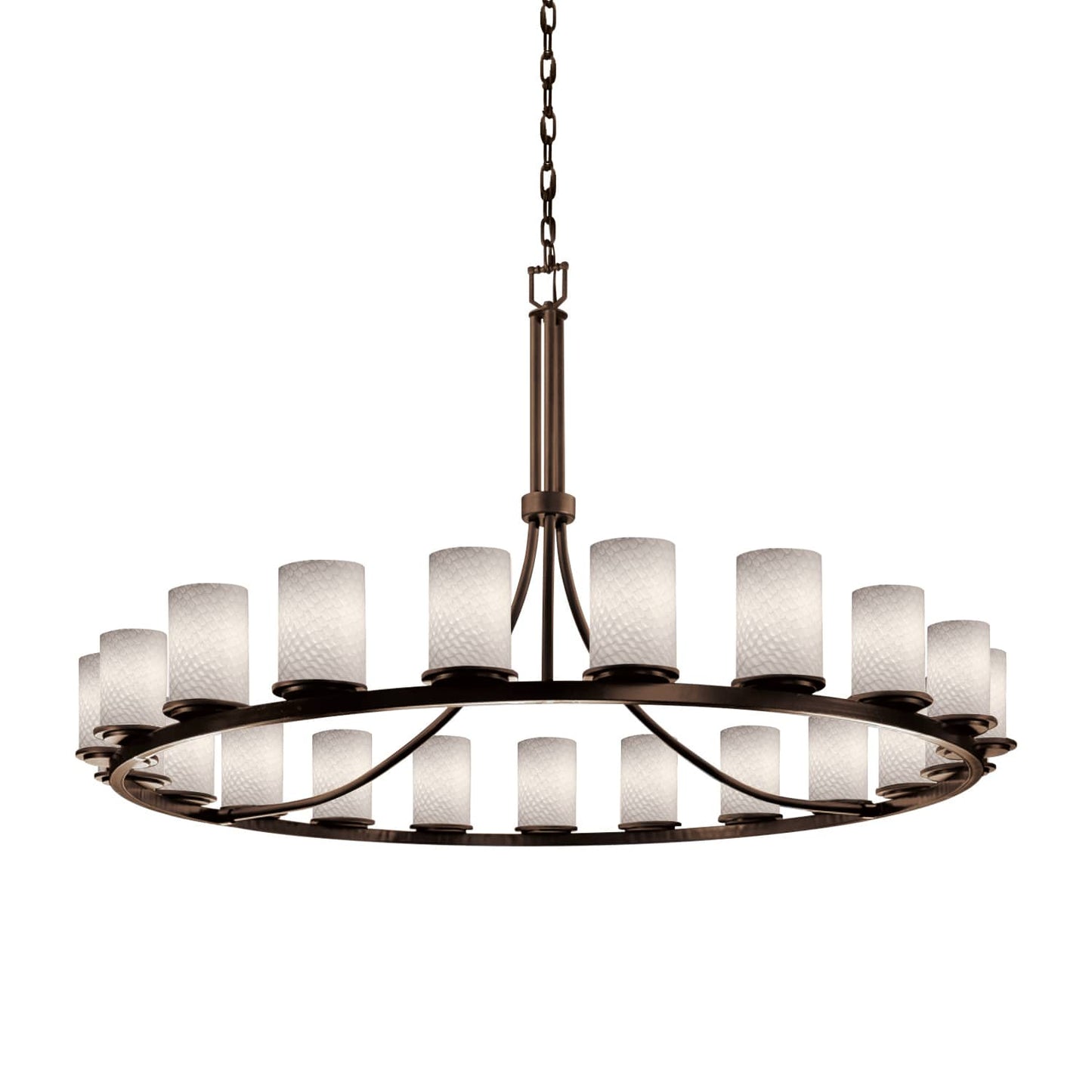 Fusion 21 Light 60" Wide Pillar Candle Style Chandelier with Weave-Patterned Glass Shades