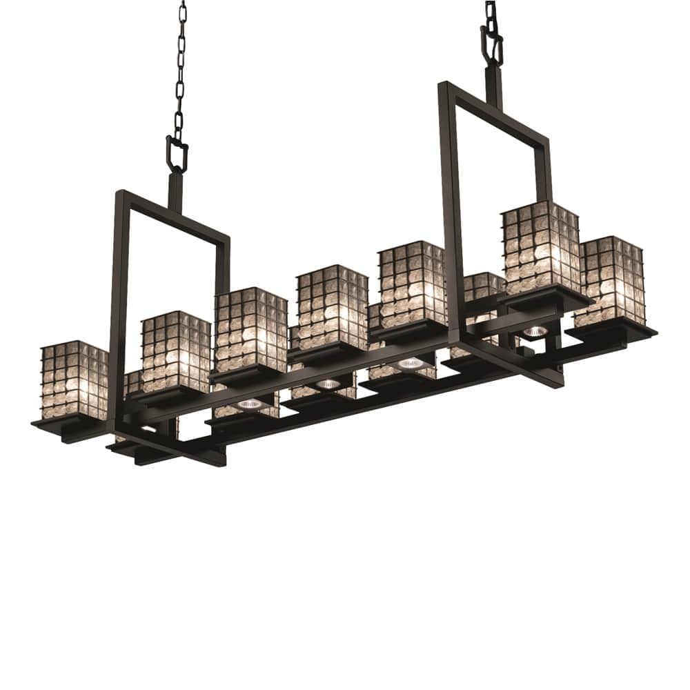 Wire Glass 12 Light 14" Wide Pillar Candle Chandelier with Flat Rimmed Square Shades from the Sho Series