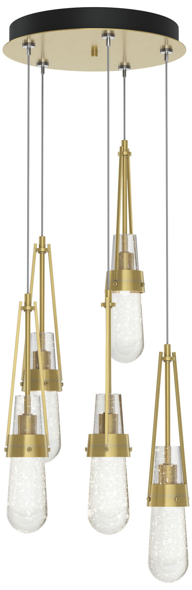 Link 13" Wide 5-Light Modern Brass Long Pendant w/ Clear Bubble Glass
