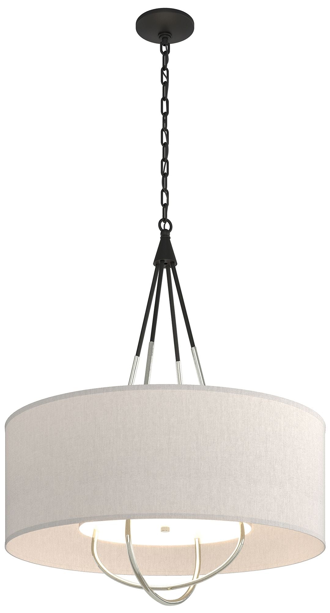Loop Pendant - Black Finish - Sterling Accents - Flax Shade