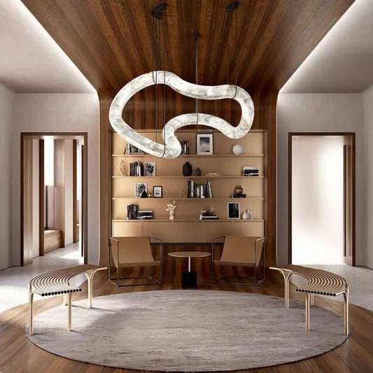 Alabaster Unique Curved Lake Shape Chandelier