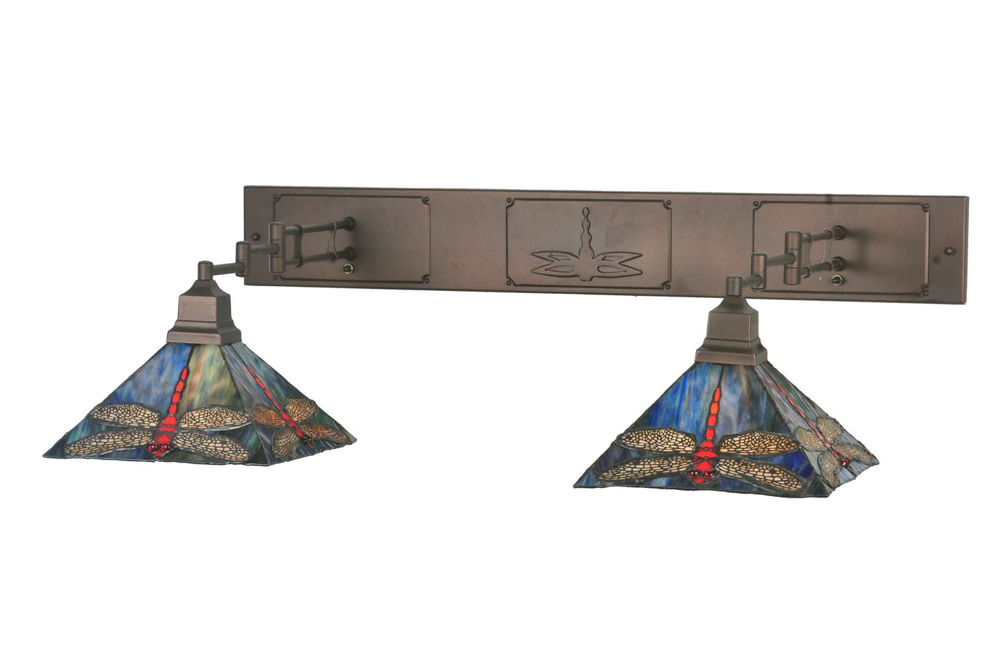 36" W Tiffany Hanginghead Dragonfly 2 Light Double Swing Arm Wall Sconce