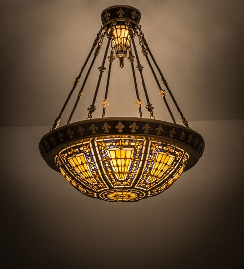 Fleur-de-lis 4 Light 28" Wide Semi-Flush Bowl Ceiling Fixture - Copper Vein Bake / Nu Gold Finish