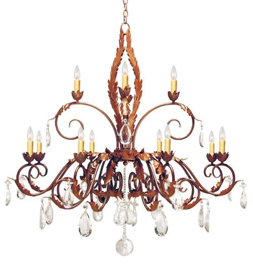 Country French 12 Light 48" Wide Crystal Candle Style Chandelier