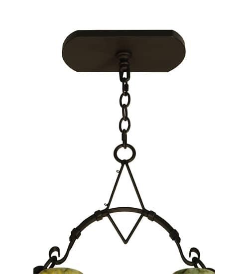 Tudor 15 Light 60" Wide Pillar Candle Style Chandelier with Green Jadestone Shades- Wrought Iron Finish