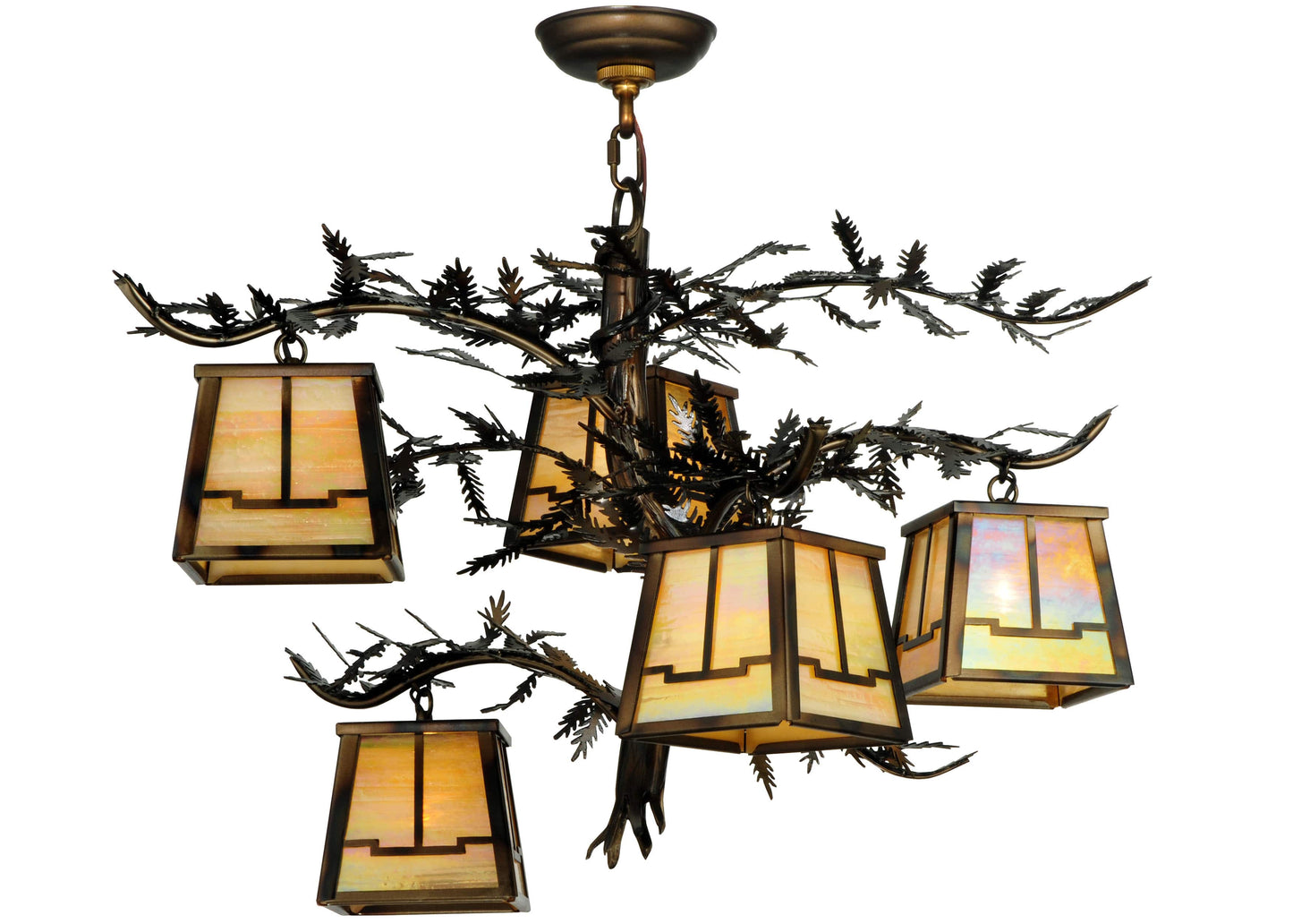 Pine Branch 5 Light 29" Wide Chandelier with Yellow Acrylic Shade