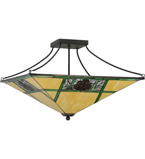 Pinecone Ridge 4 Light 37" Wide Semi-Flush Ceiling Fixture with Art Glass Shade - Oil Rubbed Bronze Finish