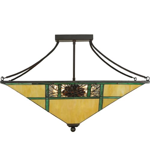 Pinecone Ridge 4 Light 37" Wide Semi-Flush Ceiling Fixture with Art Glass Shade - Oil Rubbed Bronze Finish