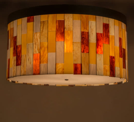 Cilindro Calico 6 Light 24" Tall Flush Mount Drum Ceiling Fixture - Oil Rubbed Bronze Finish