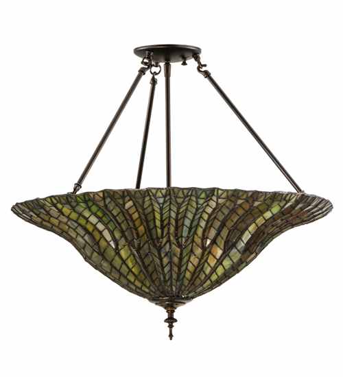 Tiffany Lotus Leaf 3 Light 24" Wide Semi-Flush Bowl Ceiling Fixture