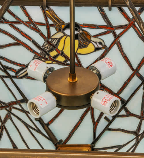 Backyard Friends 4 Light 30" Wide Semi-Flush Ceiling Fixture with Azure Glass Shade - Antique Copper Finish